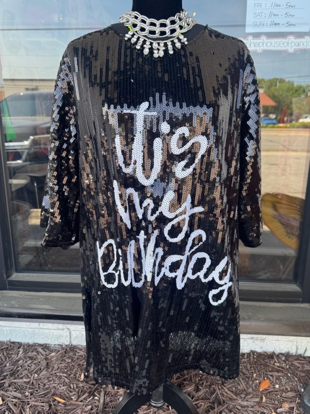 Fashion Nova Black Full Sequin Tee "It's My Birthday"